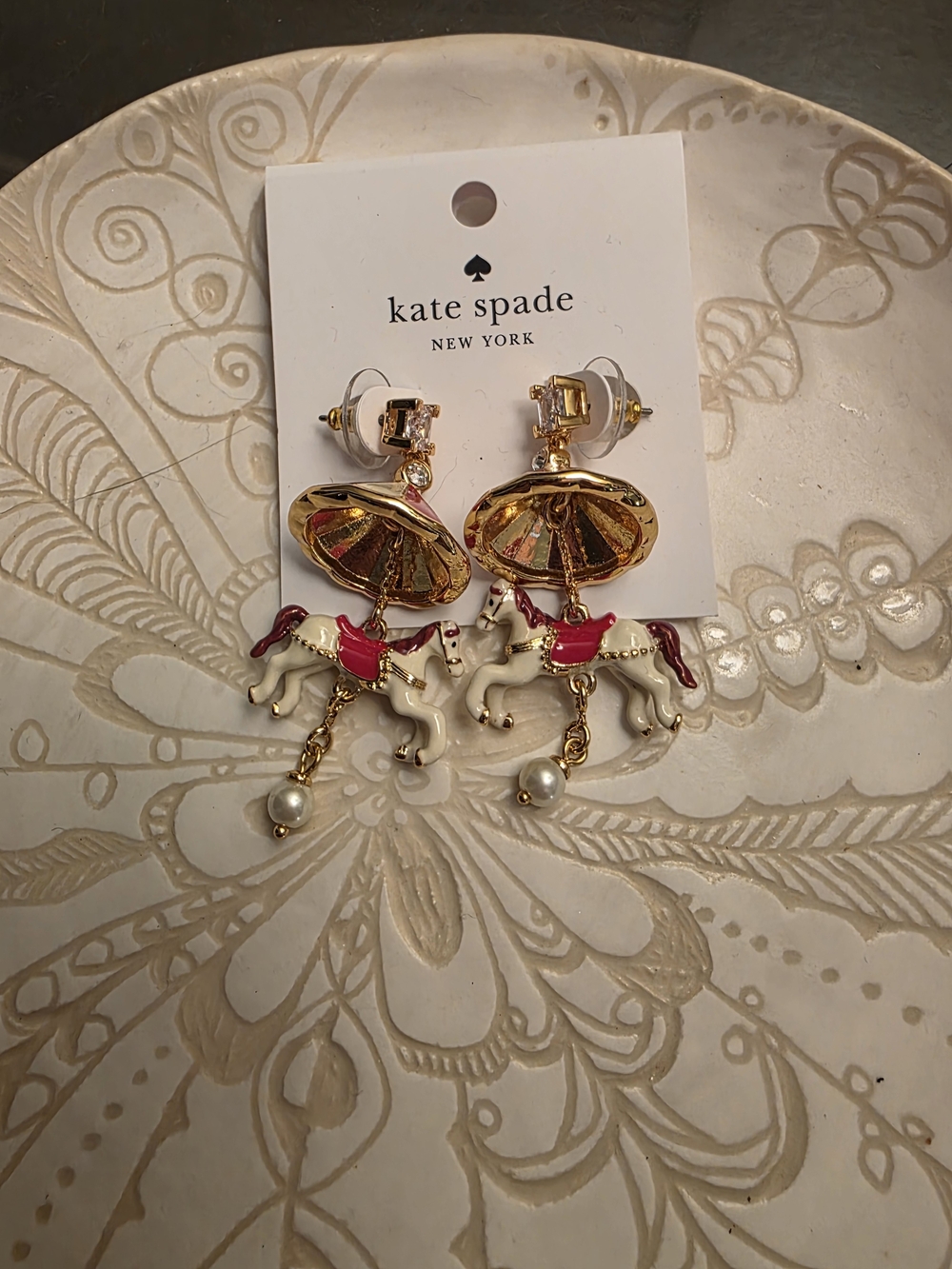 kate spade Gold and Red Carousel Horse Drop Earrings - Picture 2 of 5